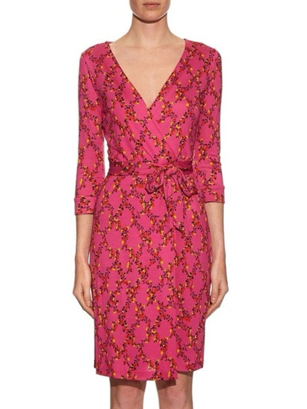 Pink Floral Wrap Dress with Tie Waist